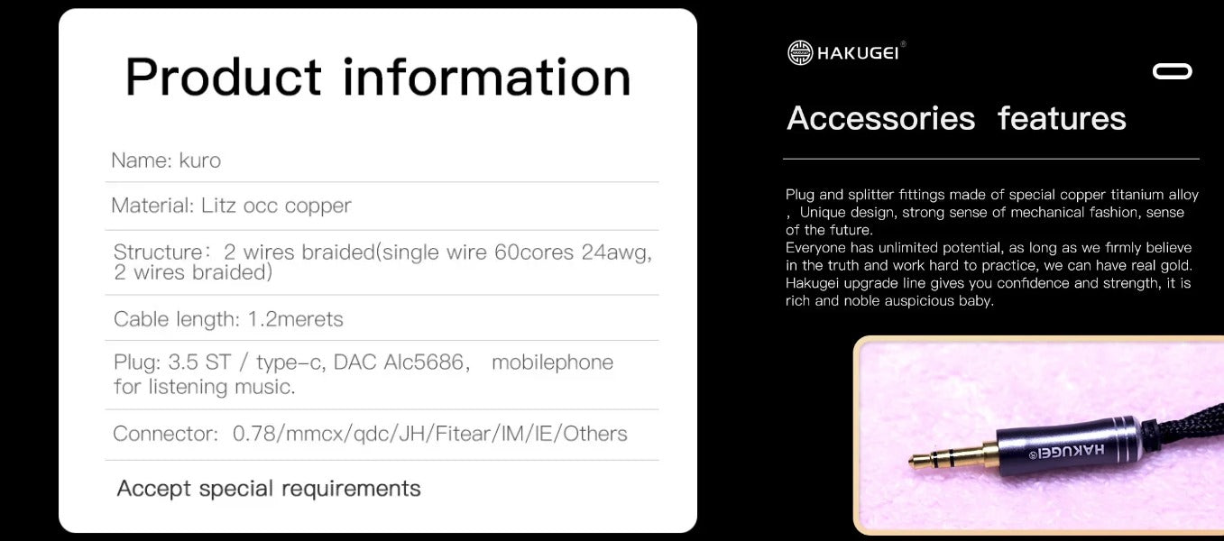 HAKUGEI Kuro nylon shielding litz occ copper earphone cable – audione