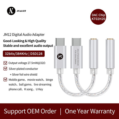 Audione JCALLY JM12 Digital Audio Adapter Type-C to 3.5mm Audio Adapter DAC Chip 32bits/384KH DSD128