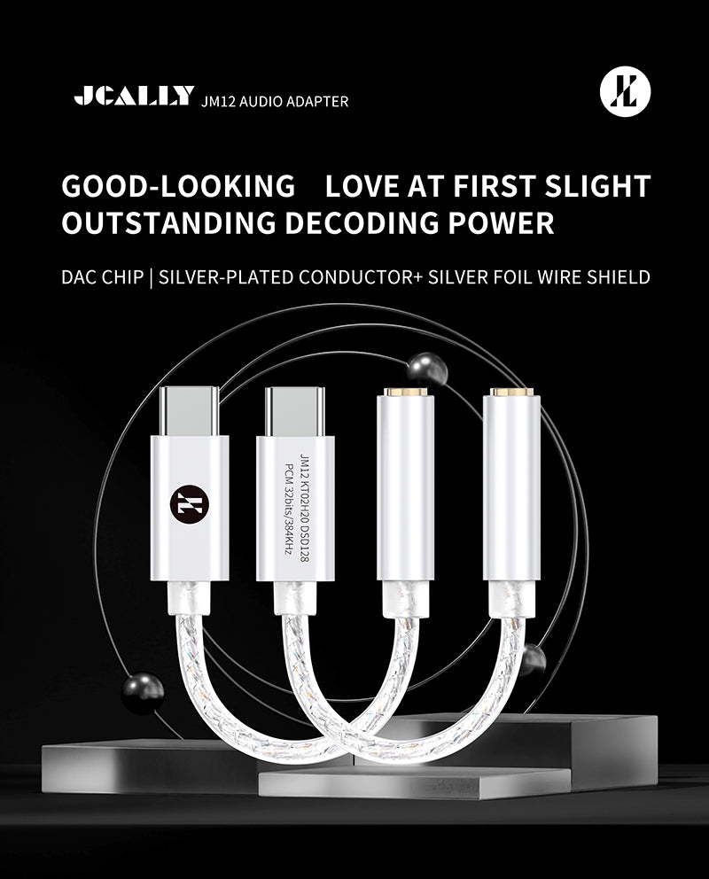 Audione JCALLY JM12 Digital Audio Adapter Type-C to 3.5mm Audio Adapter DAC Chip 32bits/384KH DSD128