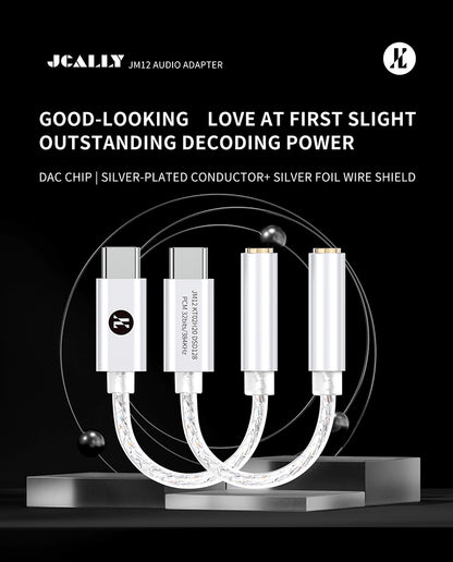 Audione JCALLY JM12 Digital Audio Adapter Type-C to 3.5mm Audio Adapter DAC Chip 32bits/384KH DSD128
