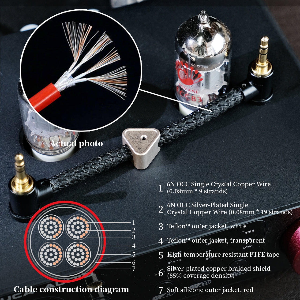 Audirect 6N (3.5mm/4.4mm) – Angled AUX Audio Cable