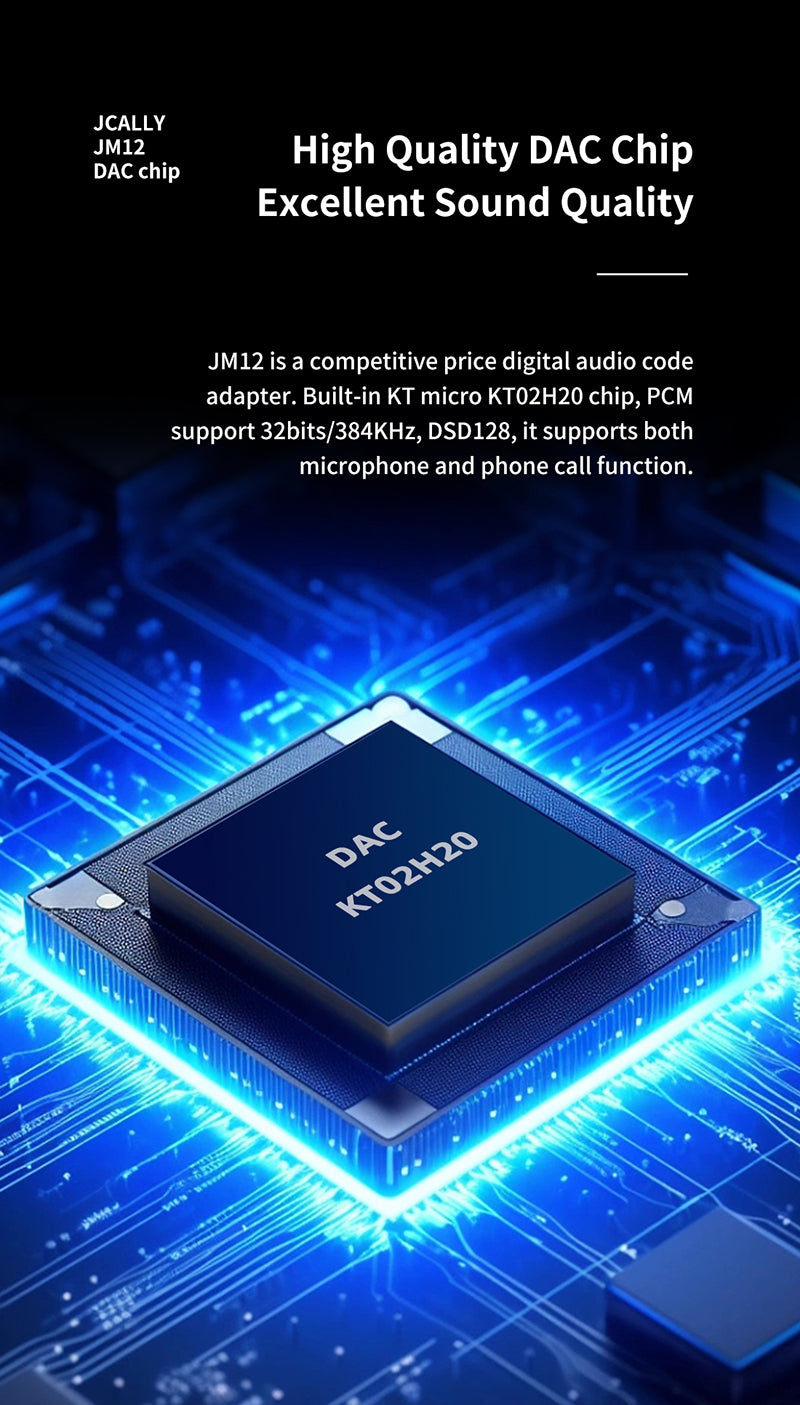 Audione JCALLY JM12 Digital Audio Adapter Type-C to 3.5mm Audio Adapter DAC Chip 32bits/384KH DSD128