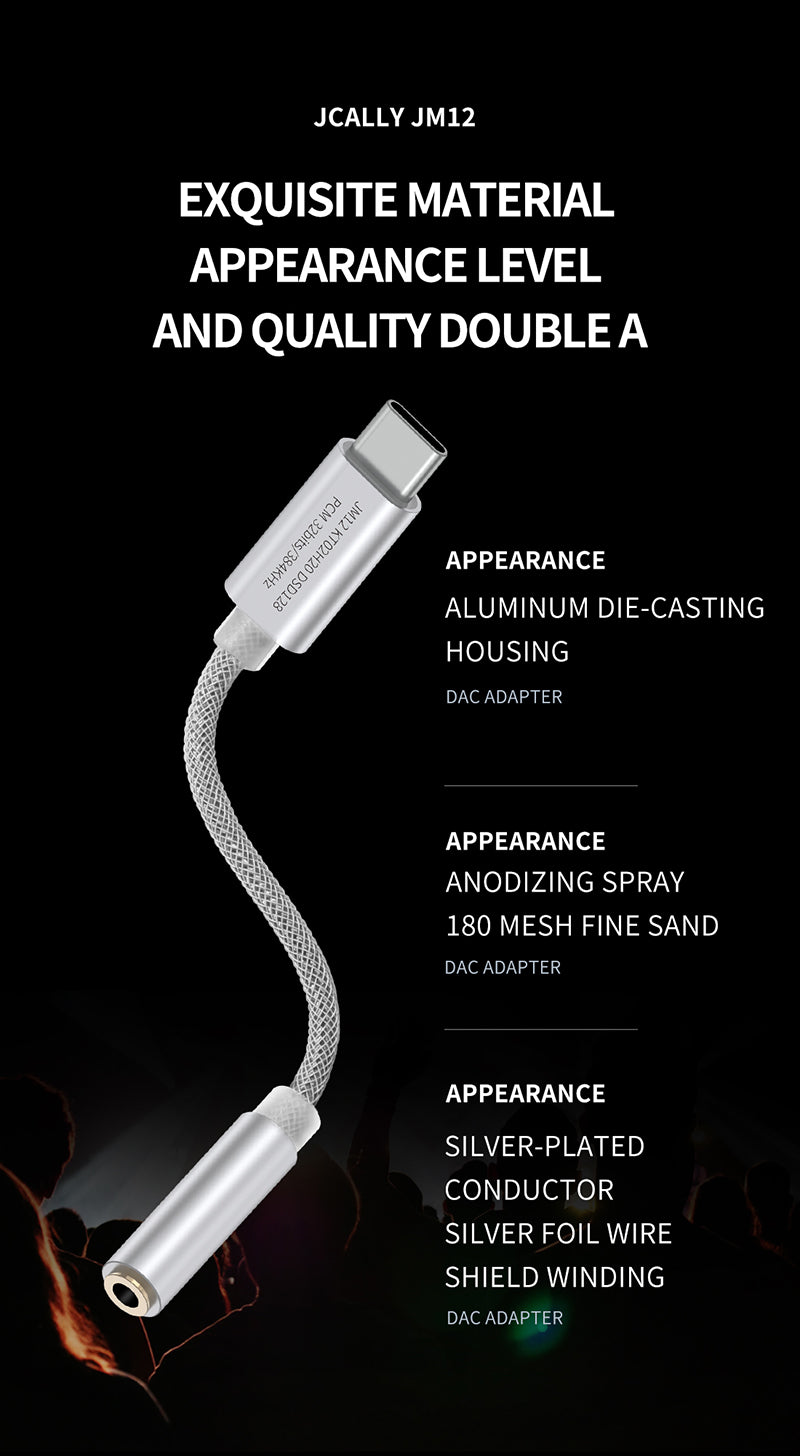 Audione JCALLY JM12 Digital Audio Adapter Type-C to 3.5mm Audio Adapter DAC Chip 32bits/384KH DSD128