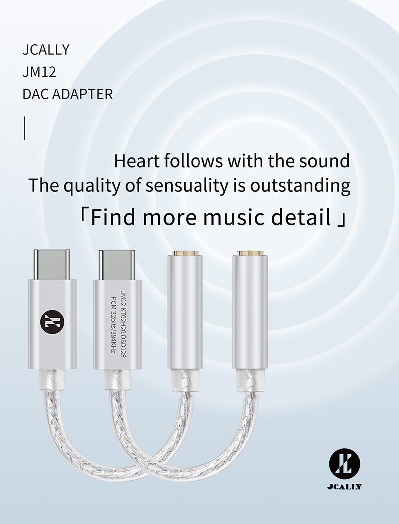 Audione JCALLY JM12 Digital Audio Adapter Type-C to 3.5mm Audio Adapter DAC Chip 32bits/384KH DSD128